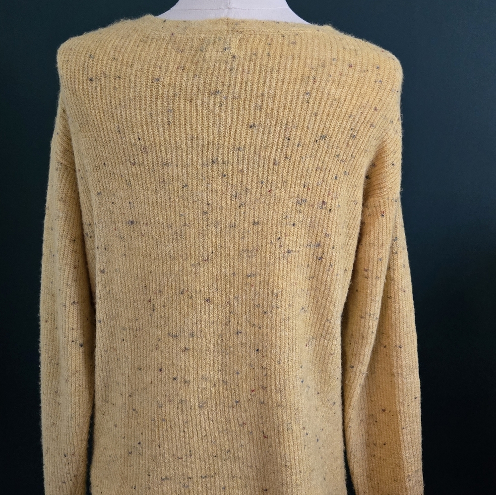 Women’s V-Neck Speckled Knit Sweater - Mustard - Picture 4 of 4